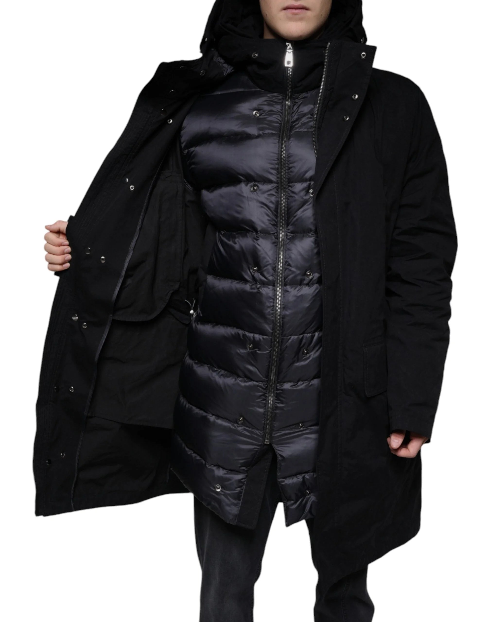 Dolce & Gabbana Black Hooded Parka Cotton Trench Coat Jacket - IT50 | L - Trench Coats