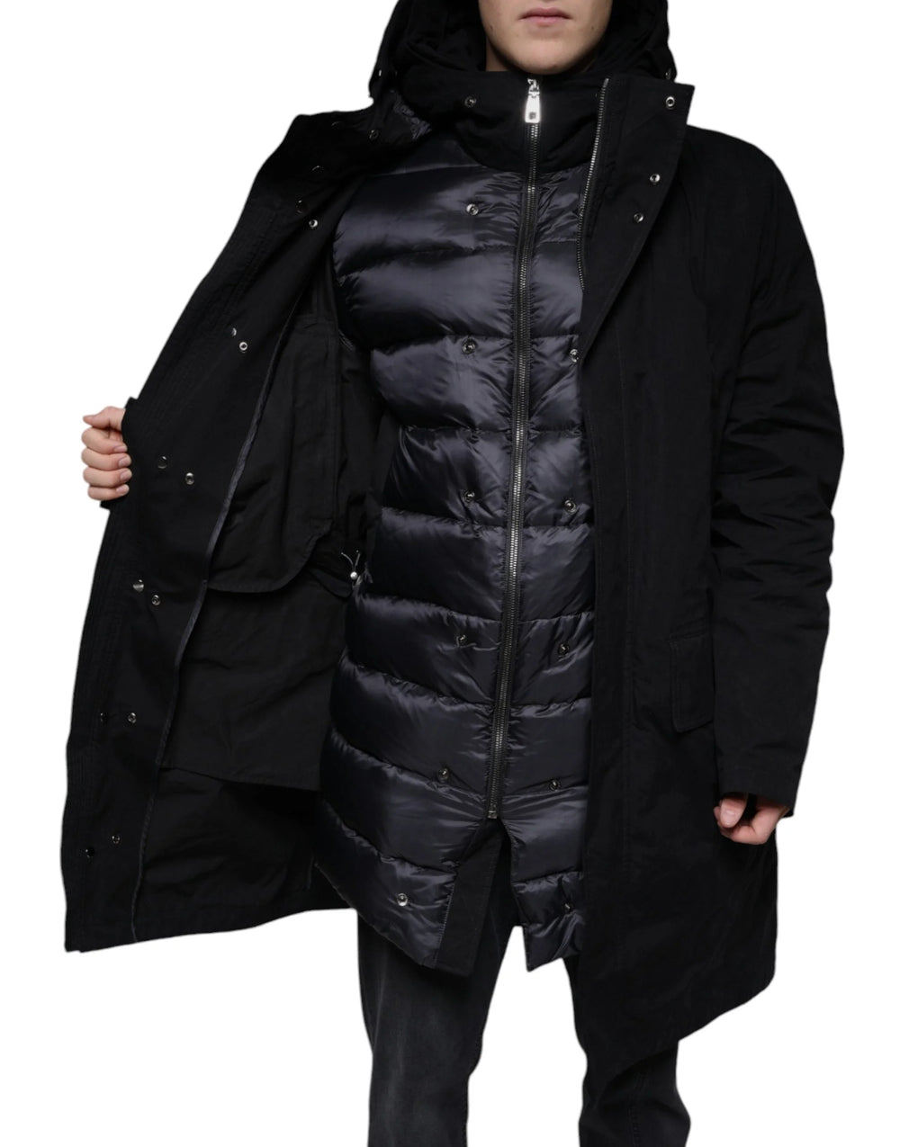 Dolce & Gabbana Black Hooded Parka Cotton Trench Coat Jacket - IT50 | L - Trench Coats