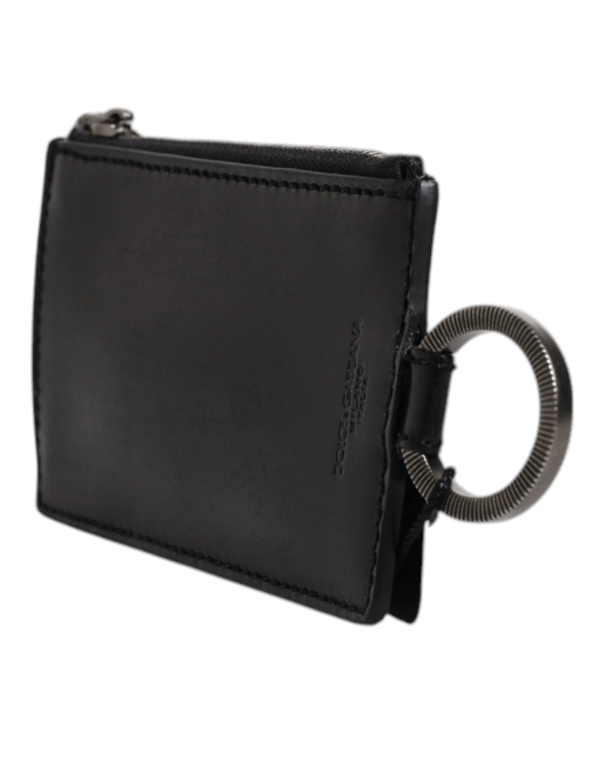 Dolce & Gabbana Black Horse Leather Lanyard Logo Card Holder Wallet - Neck Pouches