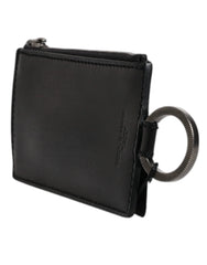 Dolce & Gabbana Black Horse Leather Lanyard Logo Card Holder Wallet - Neck Pouches