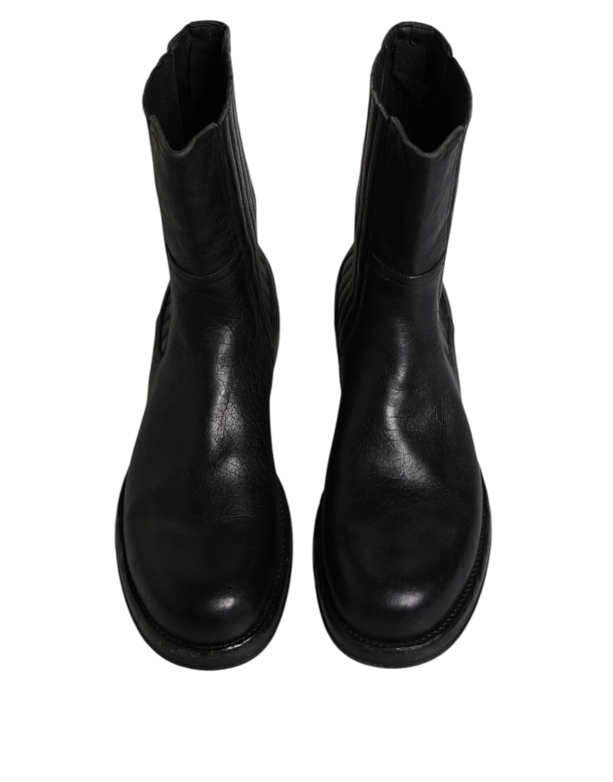 Dolce & Gabbana Black Horse Leather Mid Calf Boots Shoes - EU45/US12