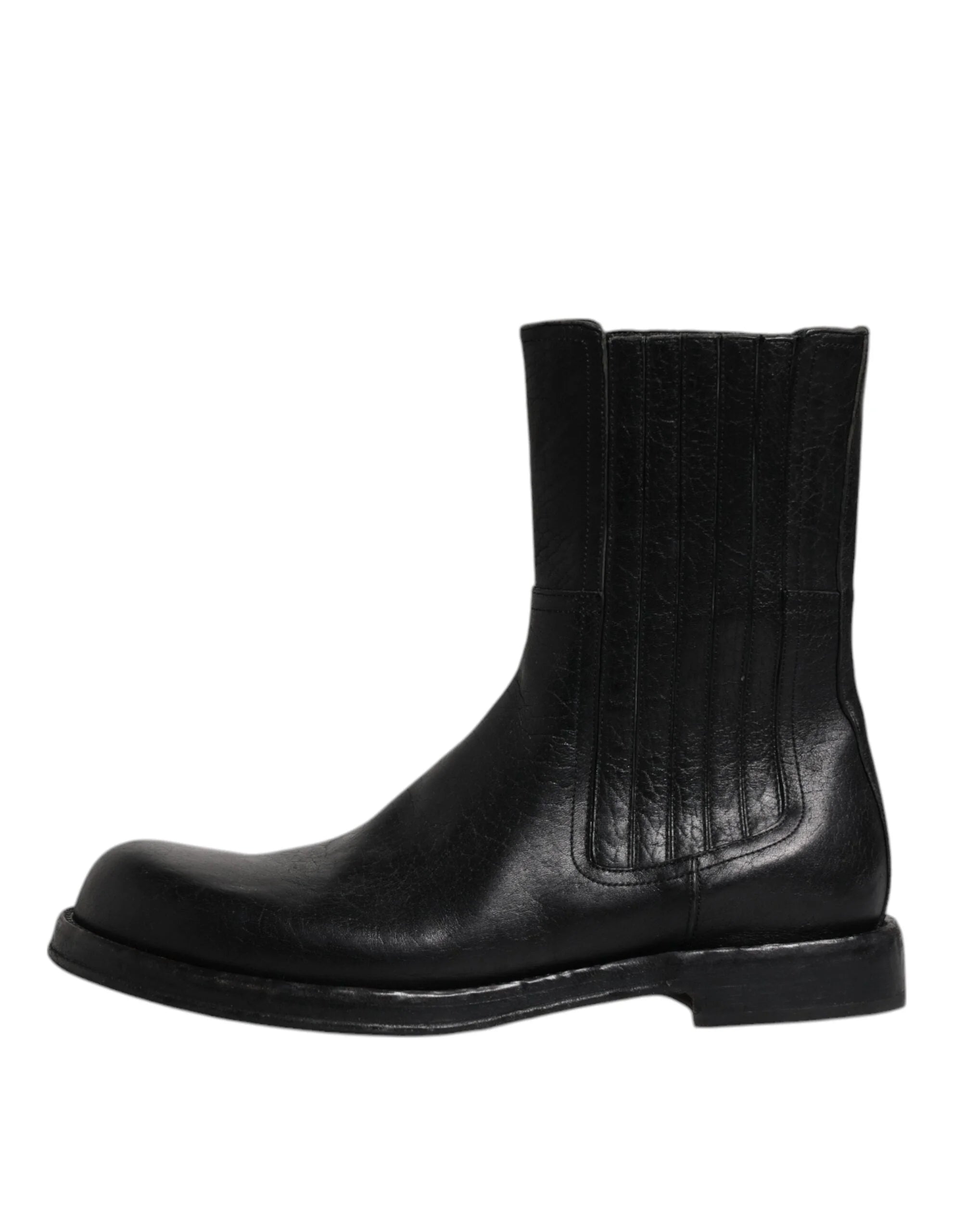 Dolce & Gabbana Black Horse Leather Mid Calf Boots Shoes - EU45/US12