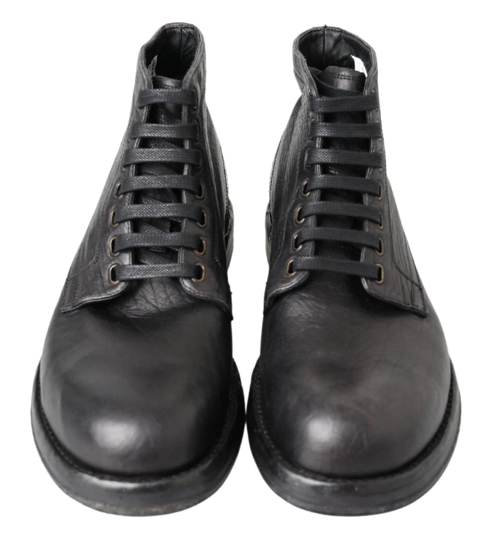Dolce & Gabbana Black Horse Leather Perugino Boots - Boots