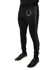 Dolce & Gabbana Black Horseshoe Embellished Wool Slim Fit Pants - Trousers