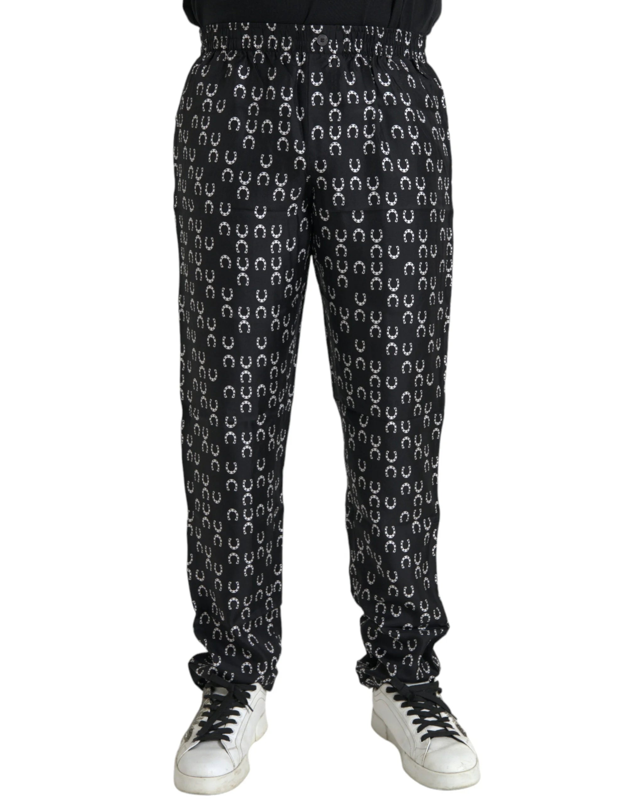 Dolce & Gabbana Black Horseshoe Print Silk Pants - IT48 | M - Trousers