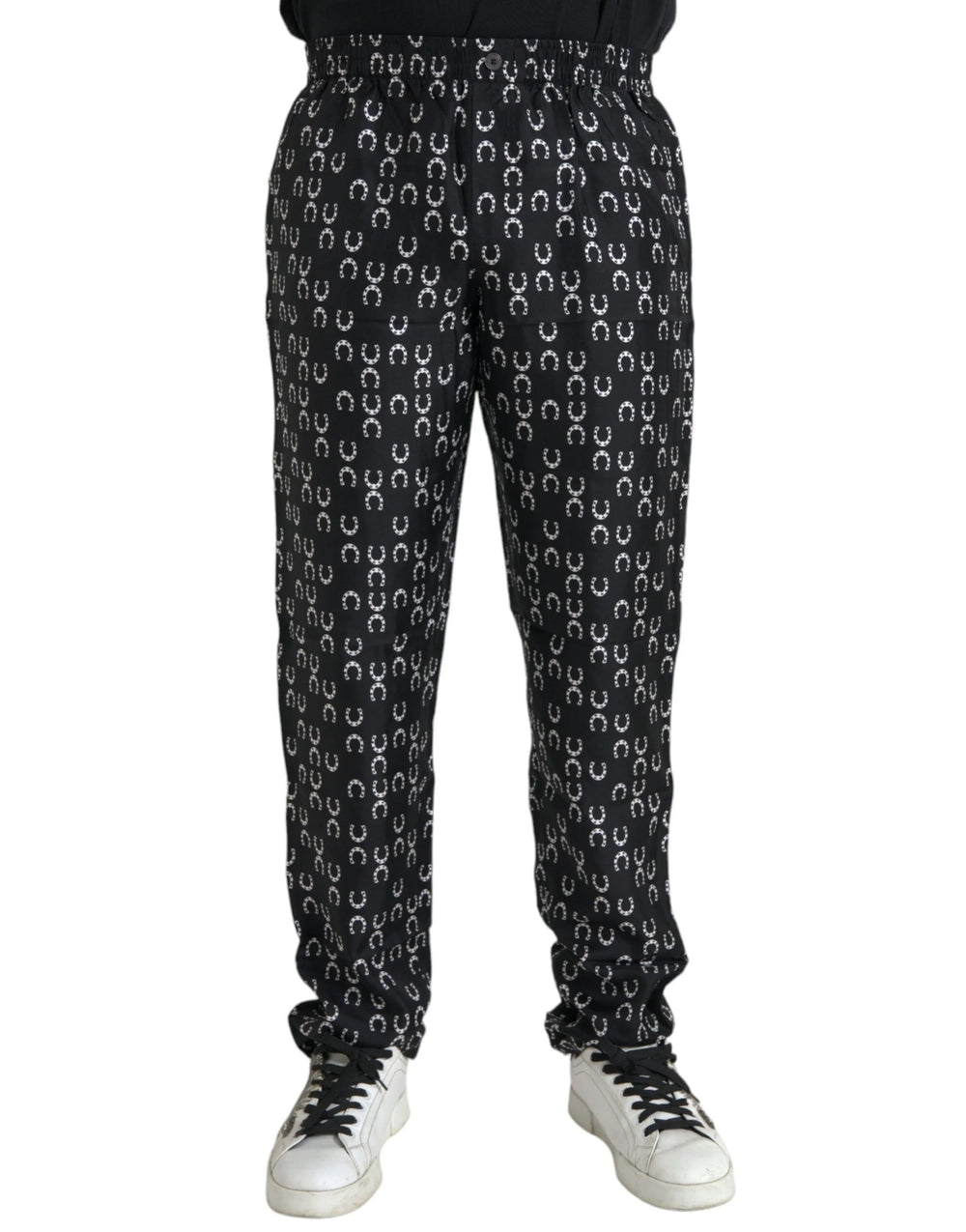 Dolce & Gabbana Black Horseshoe Print Silk Pants - IT48 | M - Trousers