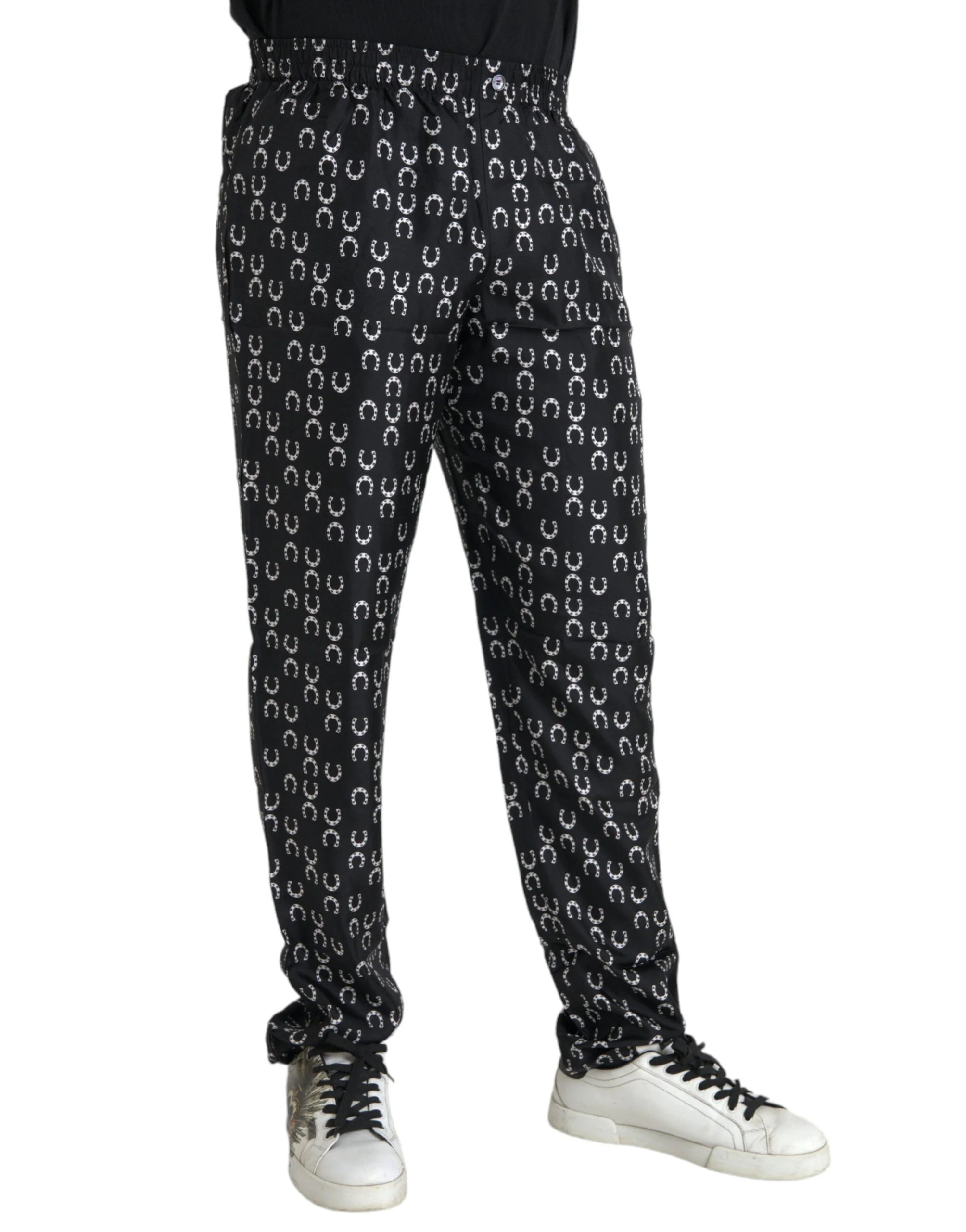 Dolce & Gabbana Black Horseshoe Print Silk Pants - IT48 | M - Trousers