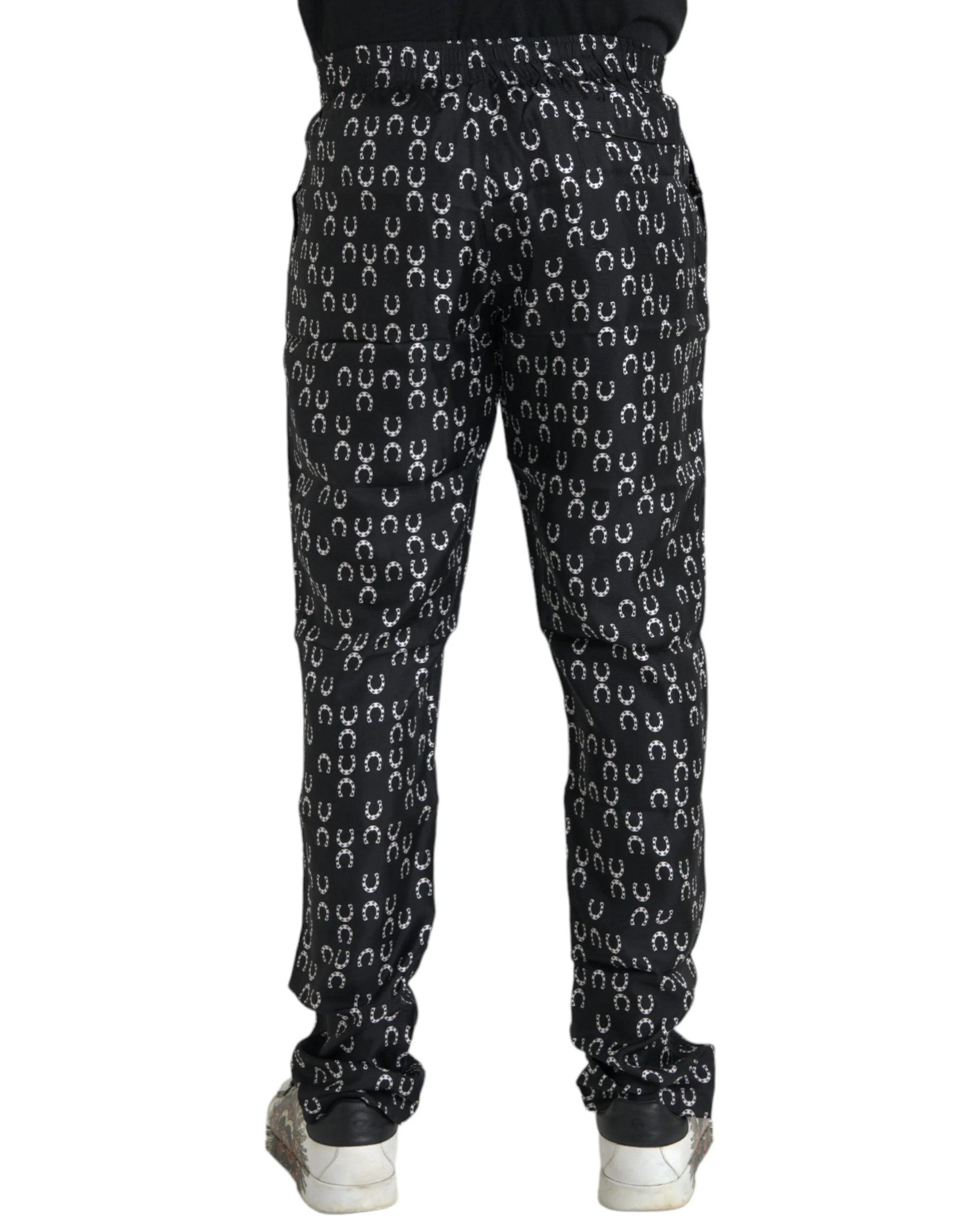 Dolce & Gabbana Black Horseshoe Print Silk Pants - IT48 | M - Trousers
