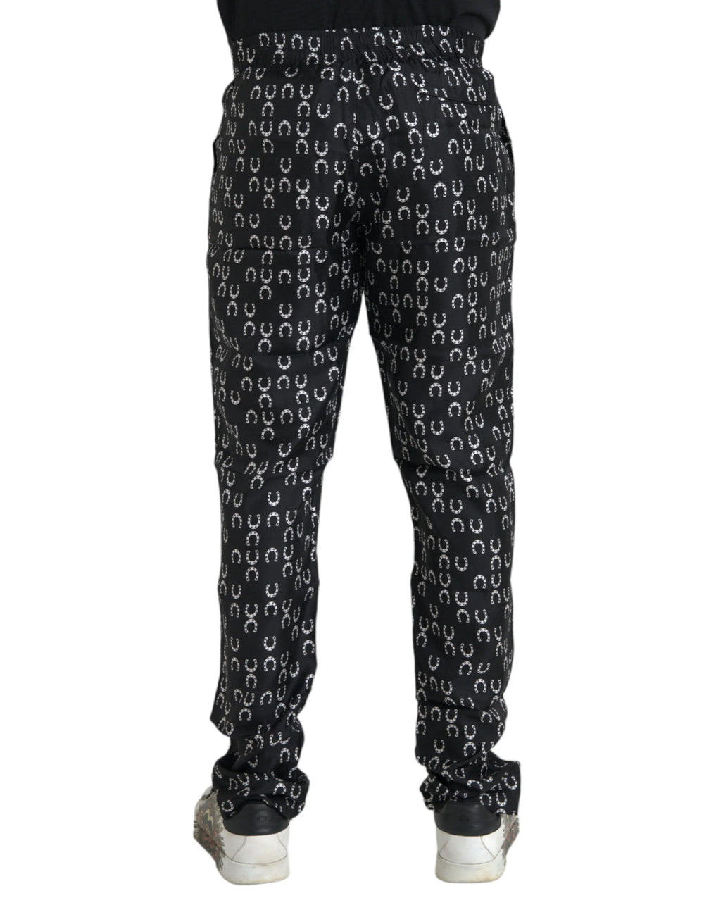 Dolce & Gabbana Black Horseshoe Print Silk Pants - IT48 | M - Trousers
