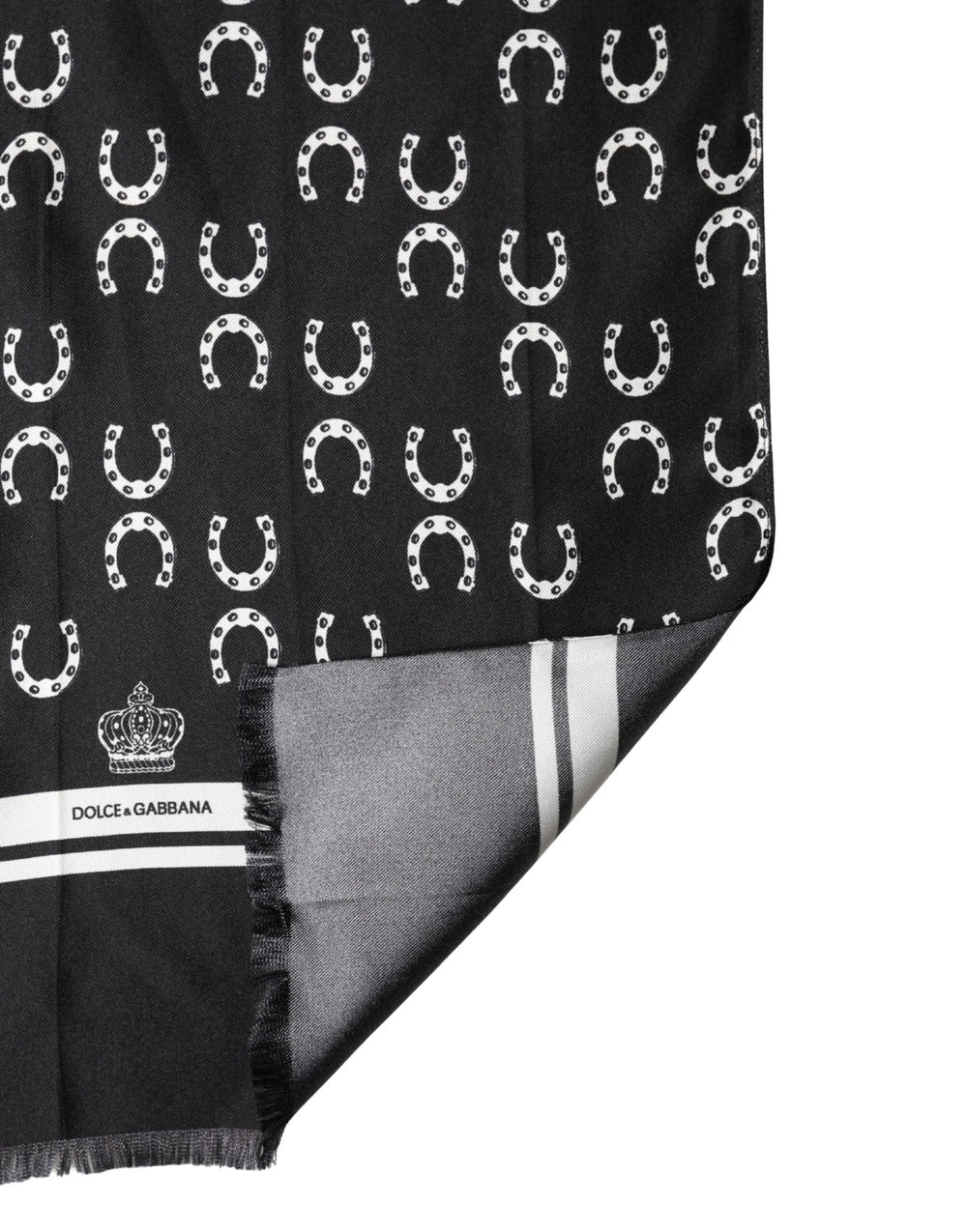 Dolce & Gabbana Black Horseshoe Silk Neck Foulard 136cm x 23cm Men Scarf
