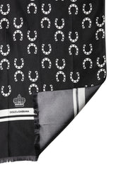 Dolce & Gabbana Black Horseshoe Silk Neck Foulard 136cm x 23cm Men Scarf