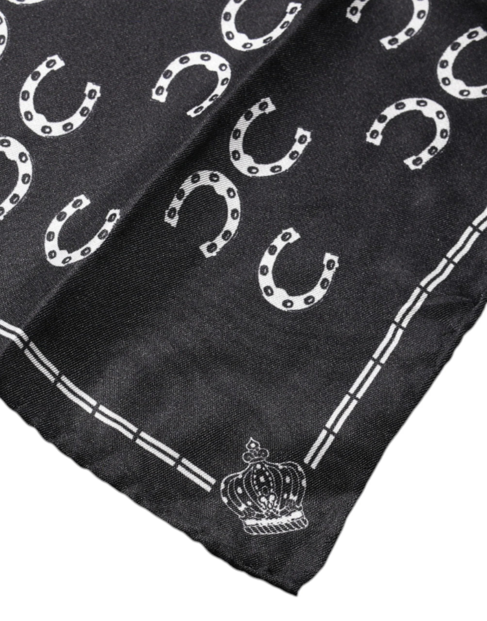 Dolce & Gabbana Black Horseshoe Silk Square Handkerchief Scarf - Scarves & Shawls