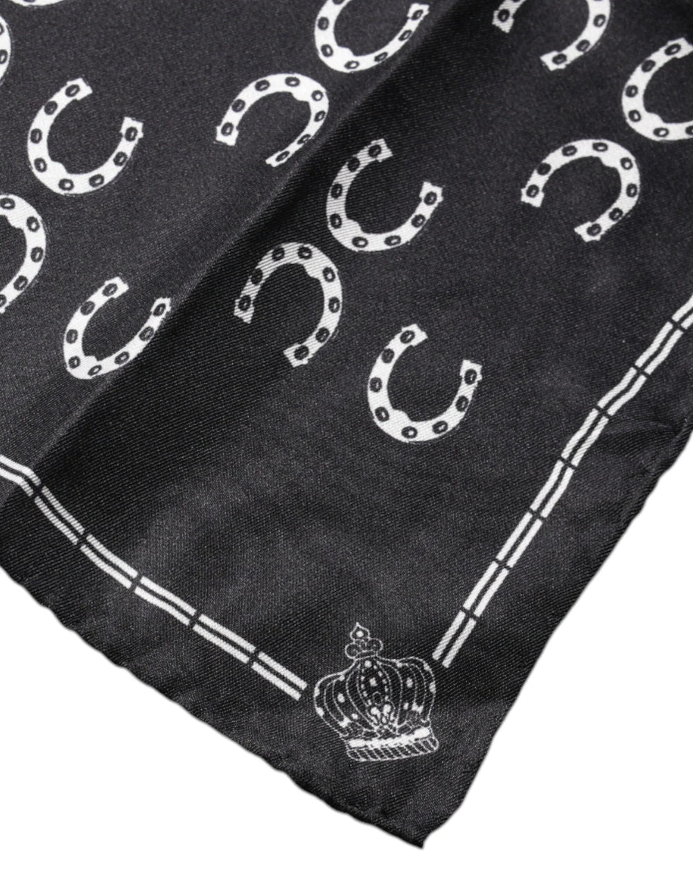 Dolce & Gabbana Black Horseshoe Silk Square Handkerchief Scarf - Scarves & Shawls