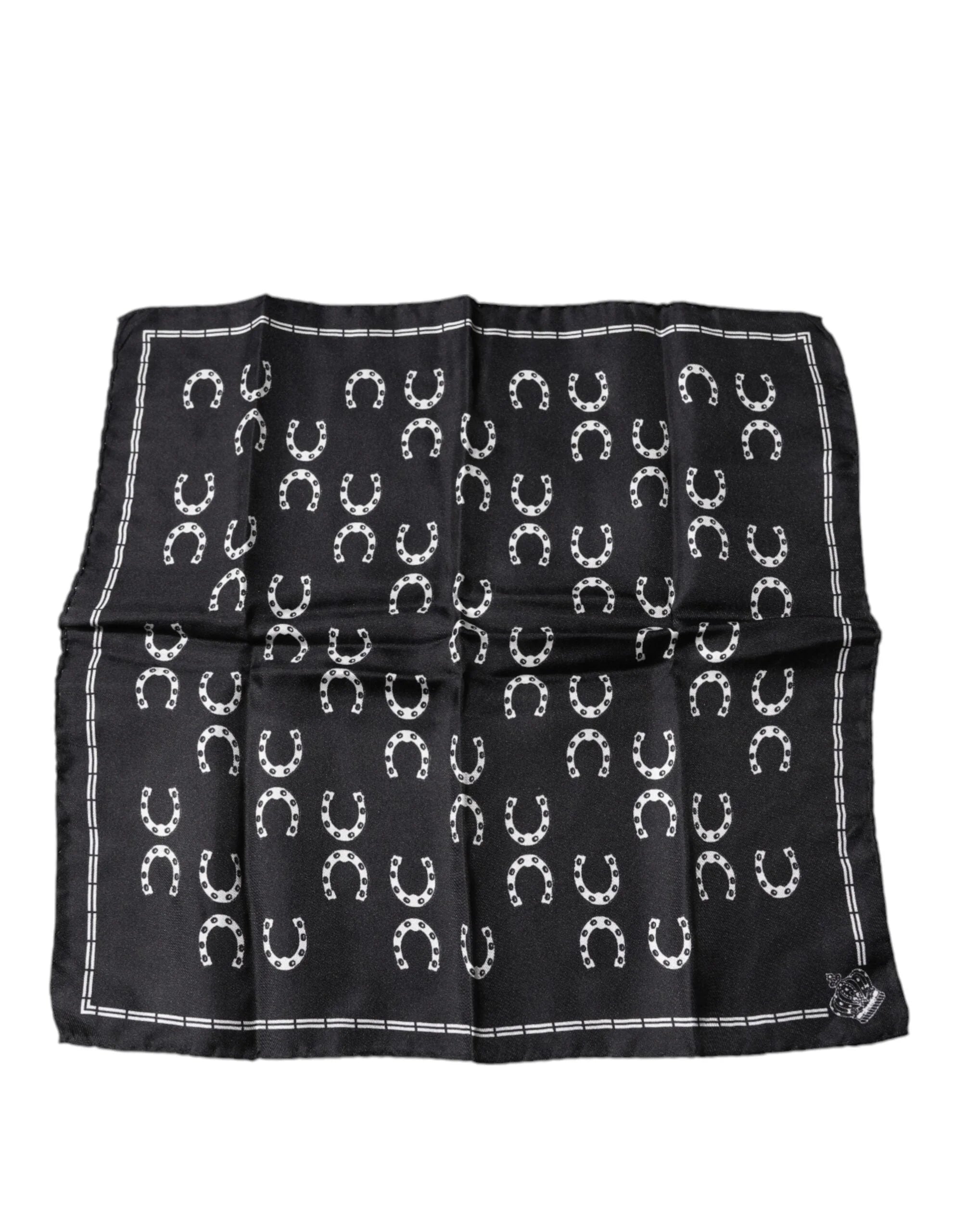 Dolce & Gabbana Black Horseshoe Silk Square Handkerchief Scarf - Scarves & Shawls