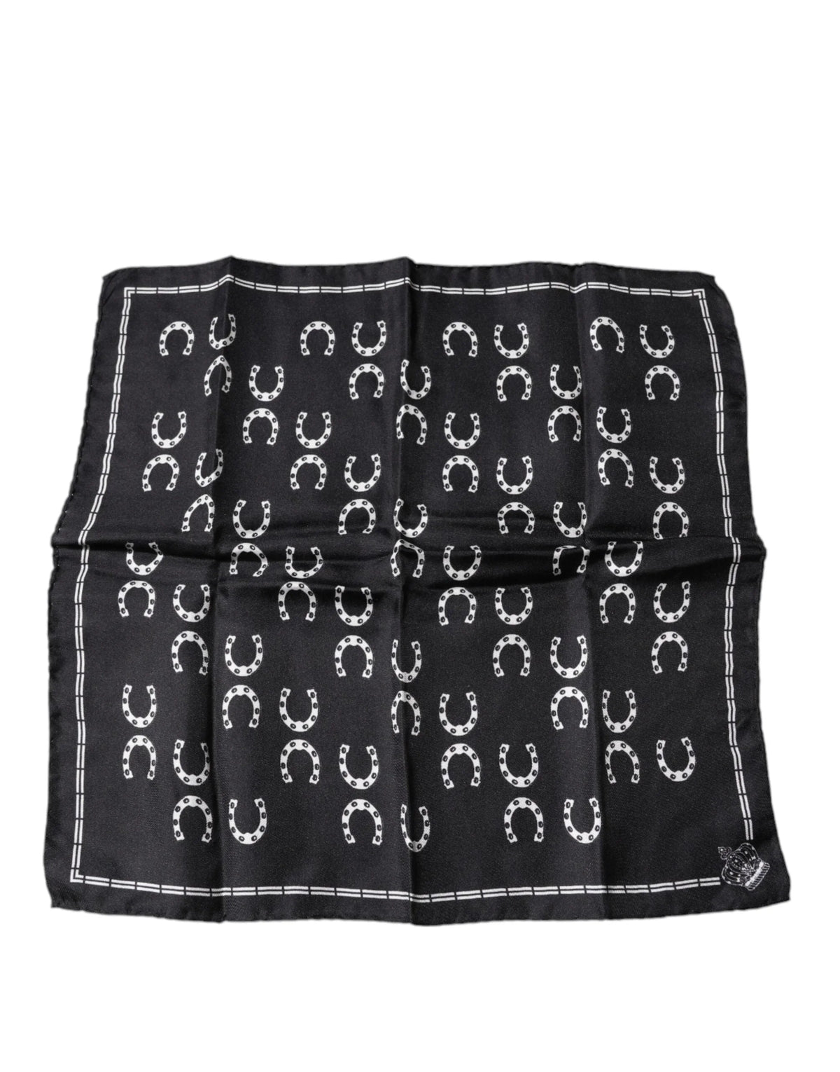 Dolce & Gabbana Black Horseshoe Silk Square Handkerchief Scarf - Scarves & Shawls