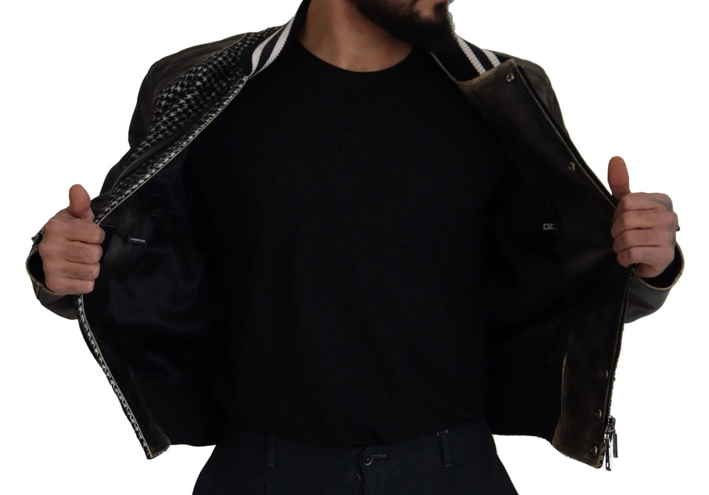 Dolce & Gabbana Black Houndstooth Polyester Bomber Jacket - IT52 | L - Bomber Jackets