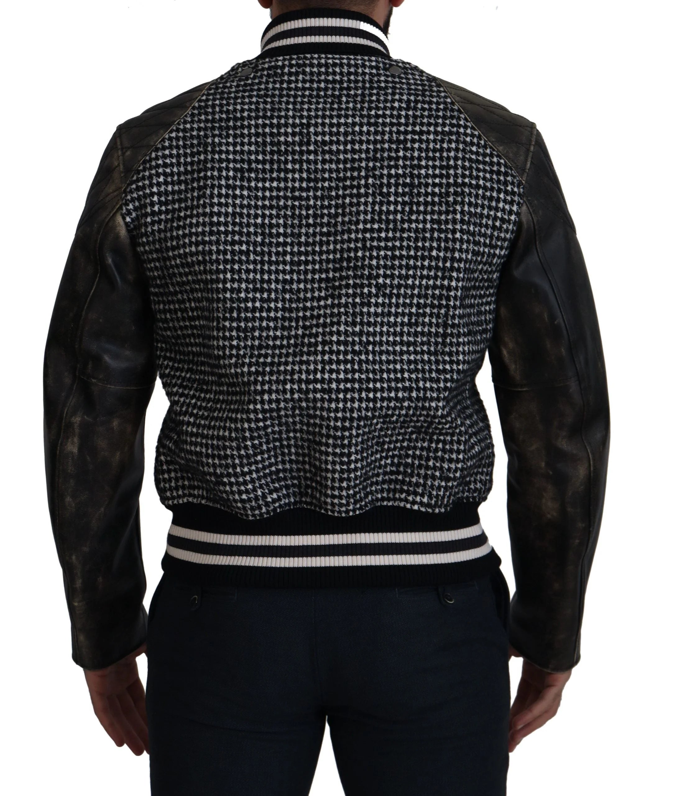 Dolce & Gabbana Black Houndstooth Polyester Bomber Jacket - IT52 | L - Bomber Jackets
