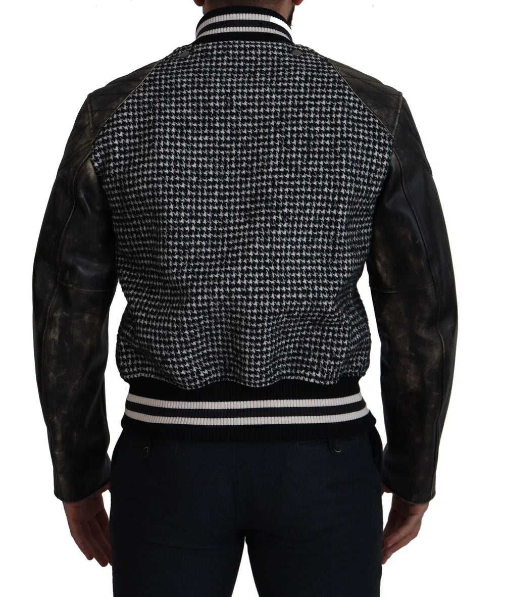Dolce & Gabbana Black Houndstooth Polyester Bomber Jacket - IT52 | L - Bomber Jackets