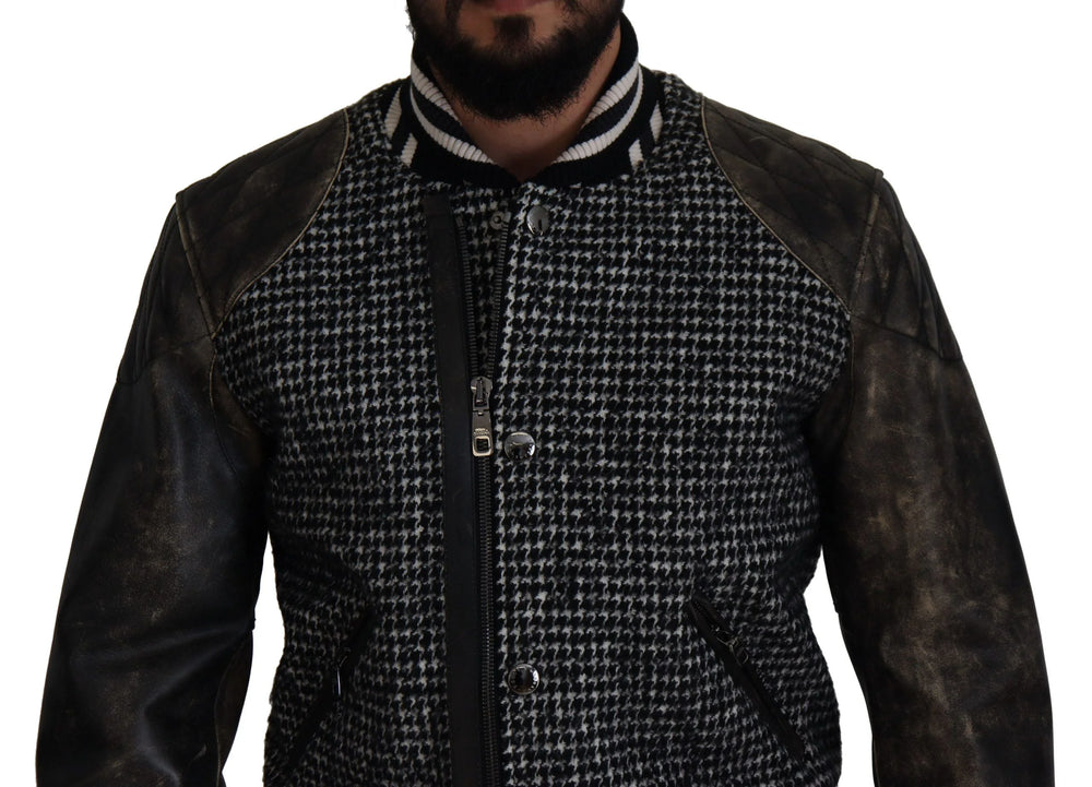 Dolce & Gabbana Black Houndstooth Polyester Bomber Jacket - IT52 | L - Bomber Jackets