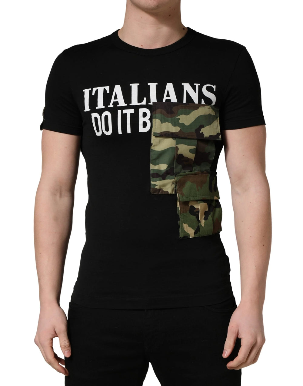 Dolce & Gabbana Black Italians Do It Better Camo Pocket Men T-shirt - IT42 | XS