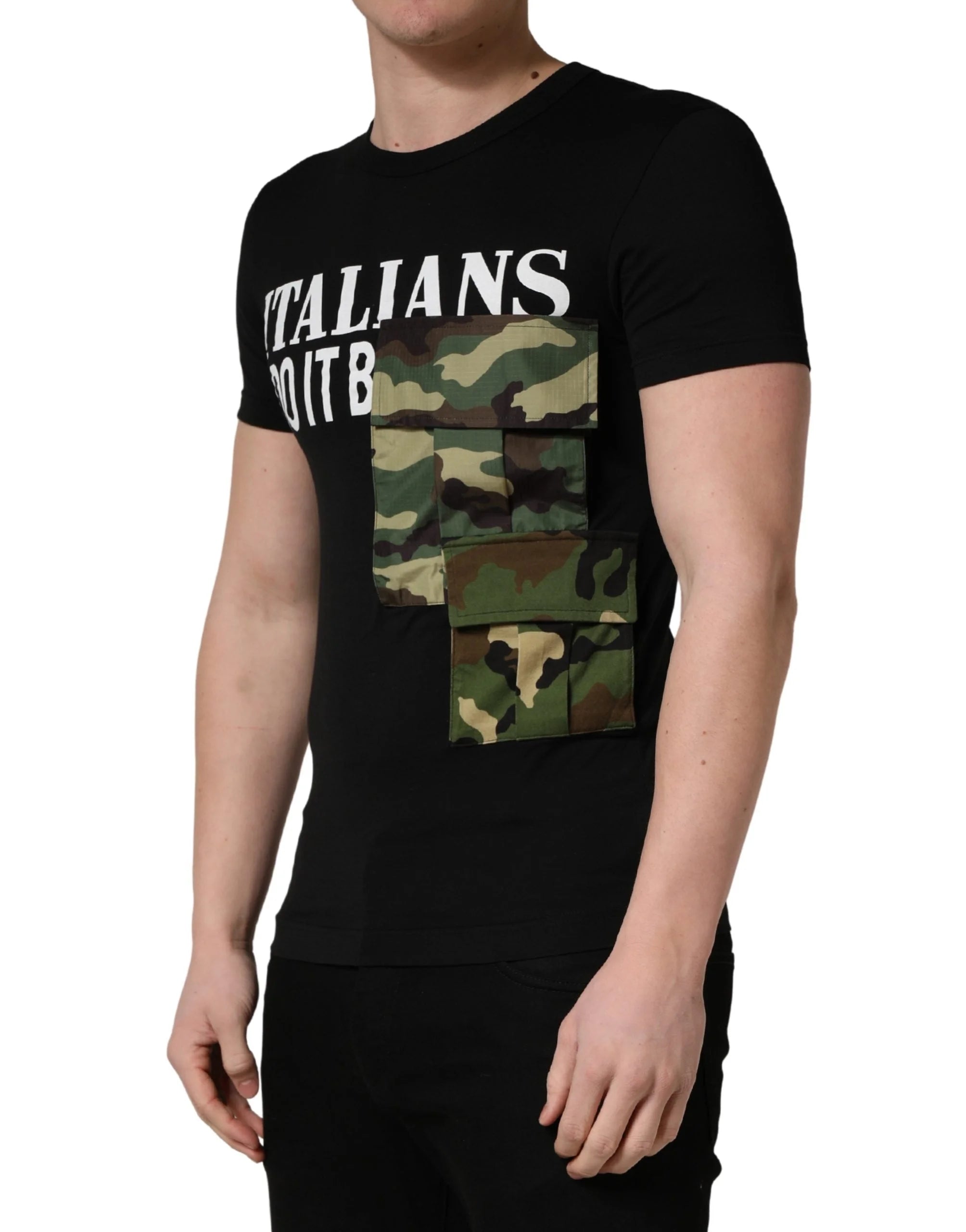Dolce & Gabbana Black Italians Do It Better Camo Pocket Men T-shirt - IT42 | XS