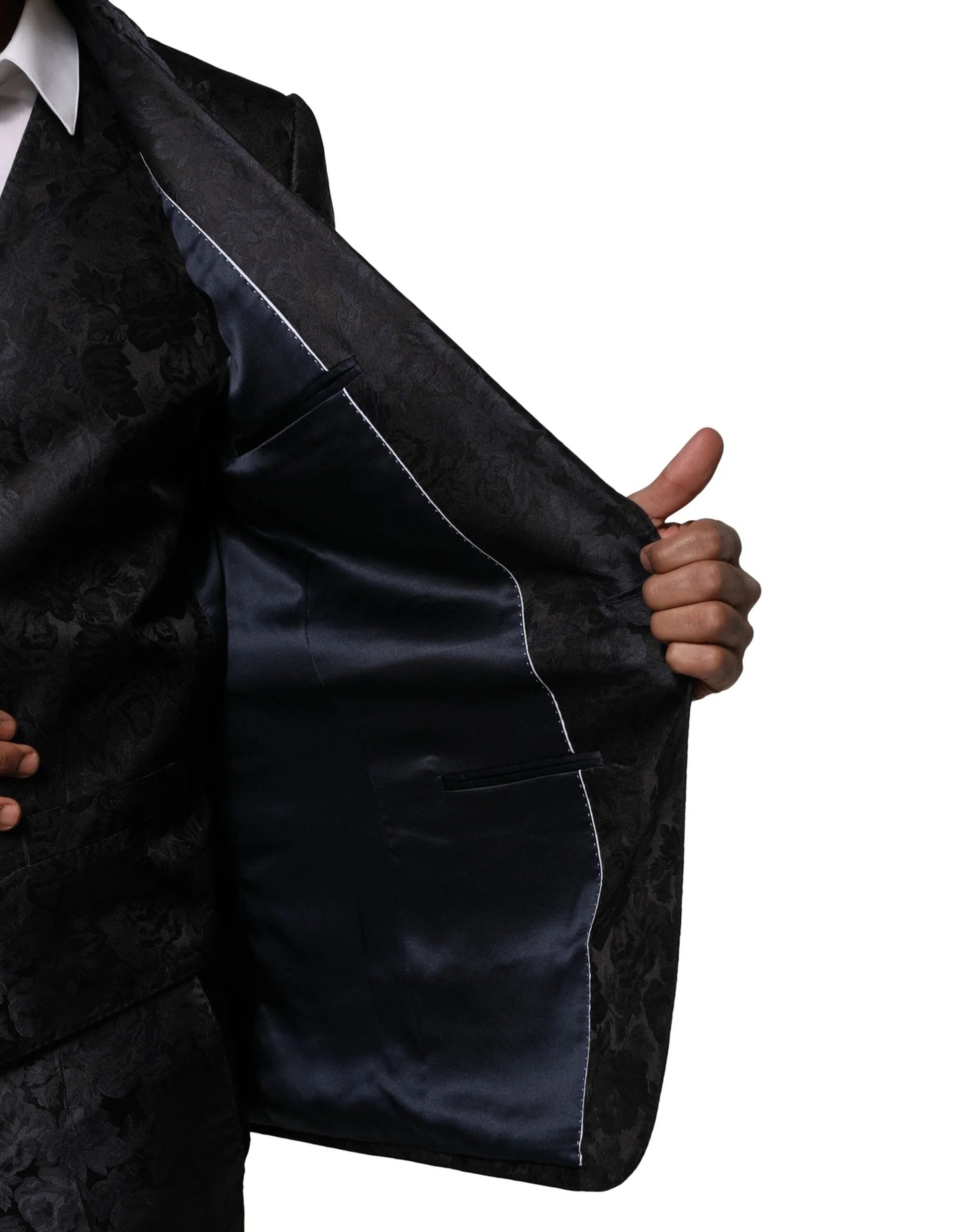 Dolce & Gabbana Black Jacquard 3 Piece Single Breasted Suit - IT46 | S - Pant Suits