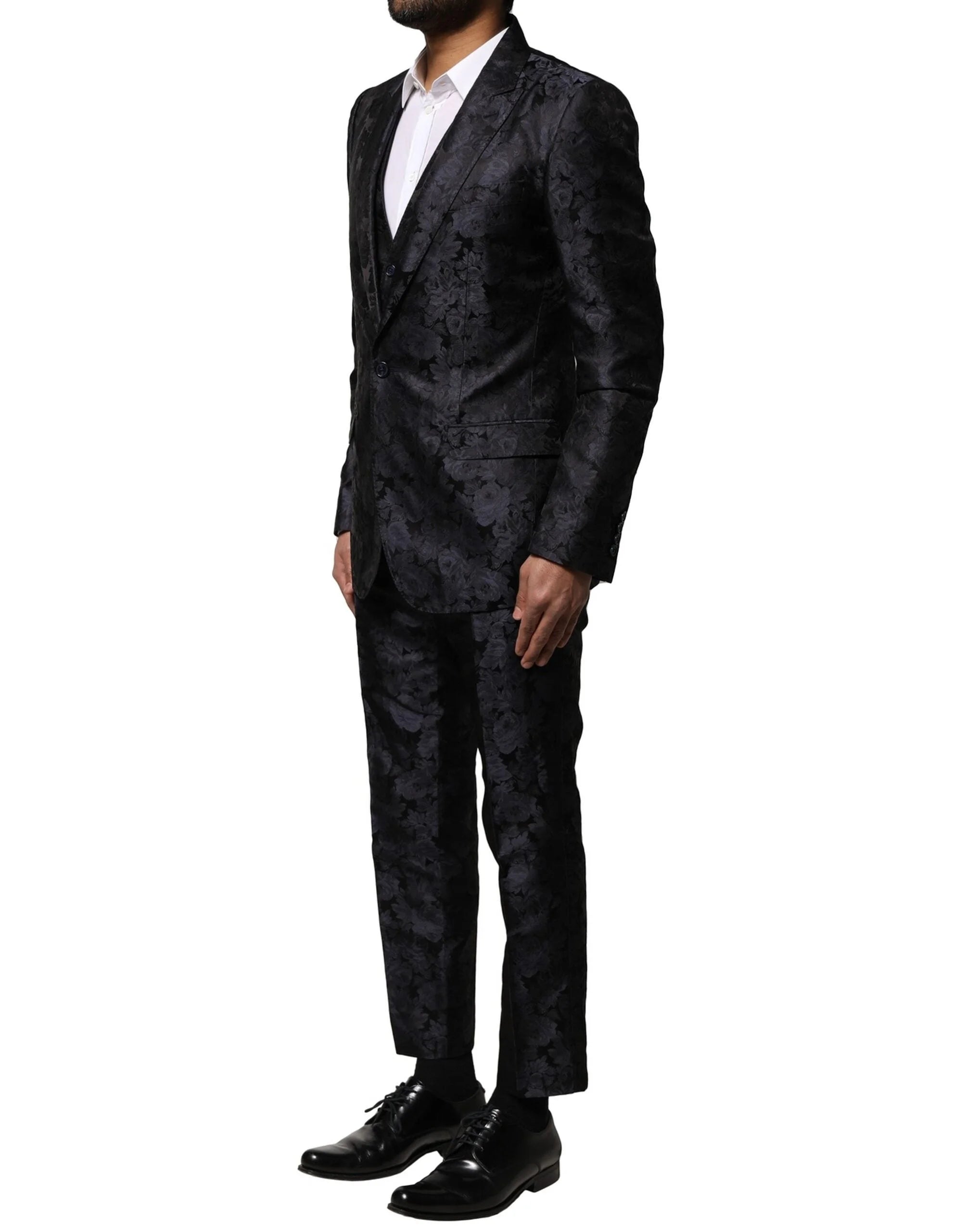Dolce & Gabbana Black Jacquard 3 Piece Single Breasted Suit - IT46 | S - Pant Suits