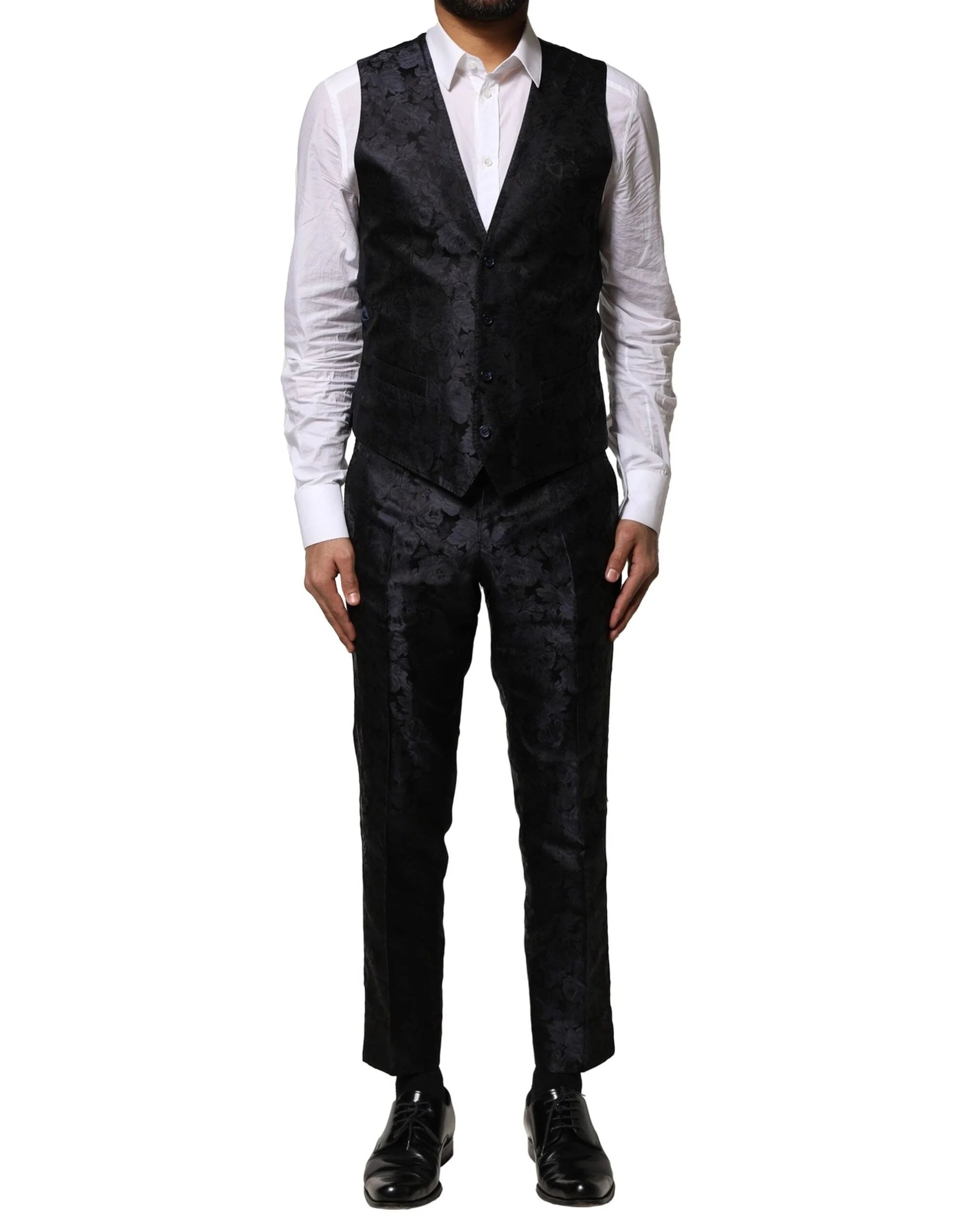Dolce & Gabbana Black Jacquard 3 Piece Single Breasted Suit - IT46 | S - Pant Suits