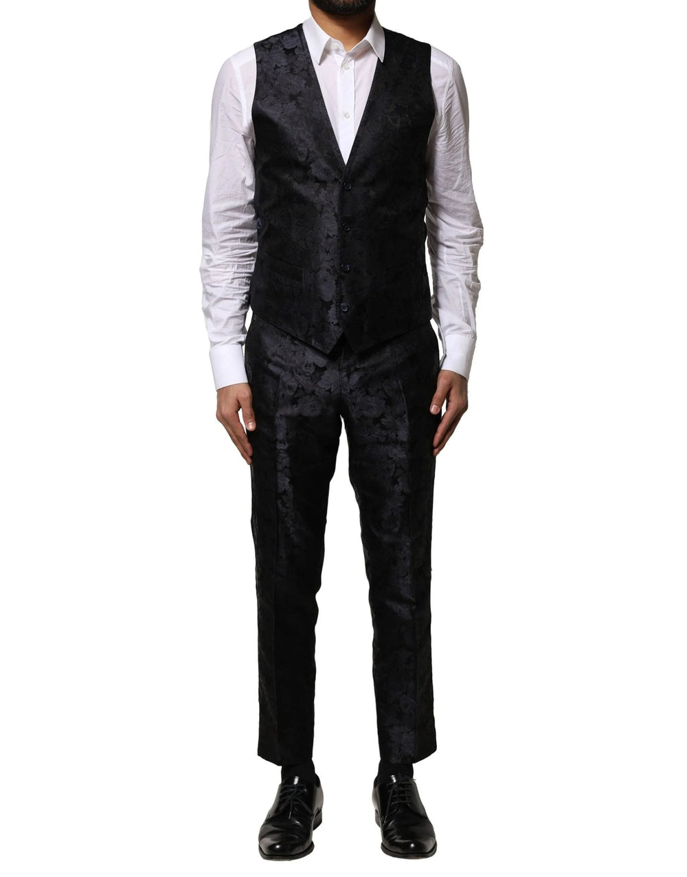 Dolce & Gabbana Black Jacquard 3 Piece Single Breasted Suit - IT46 | S - Pant Suits