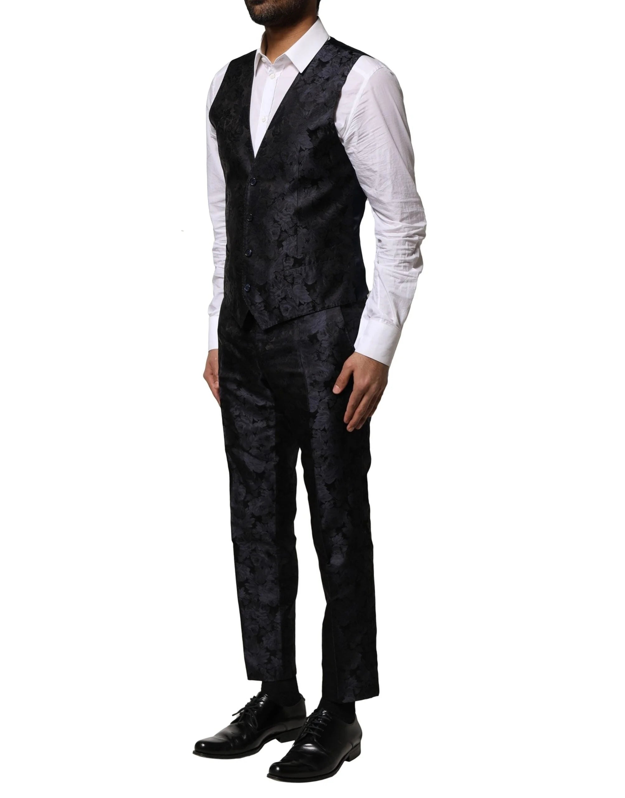Dolce & Gabbana Black Jacquard 3 Piece Single Breasted Suit - IT46 | S - Pant Suits