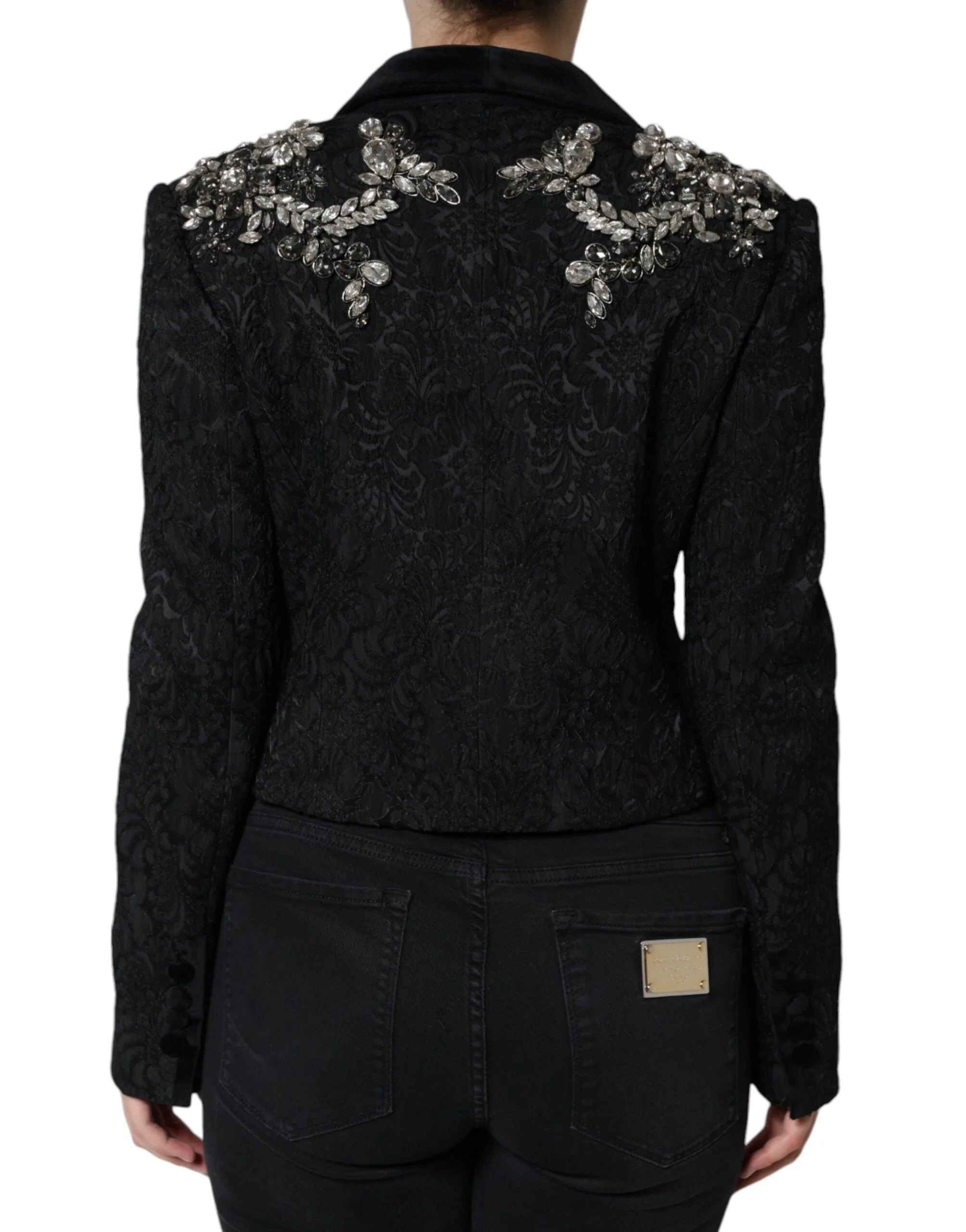 Dolce & Gabbana Black Jacquard Crystal Floral Jacket Blazer - IT44 | L - Bolero Jackets
