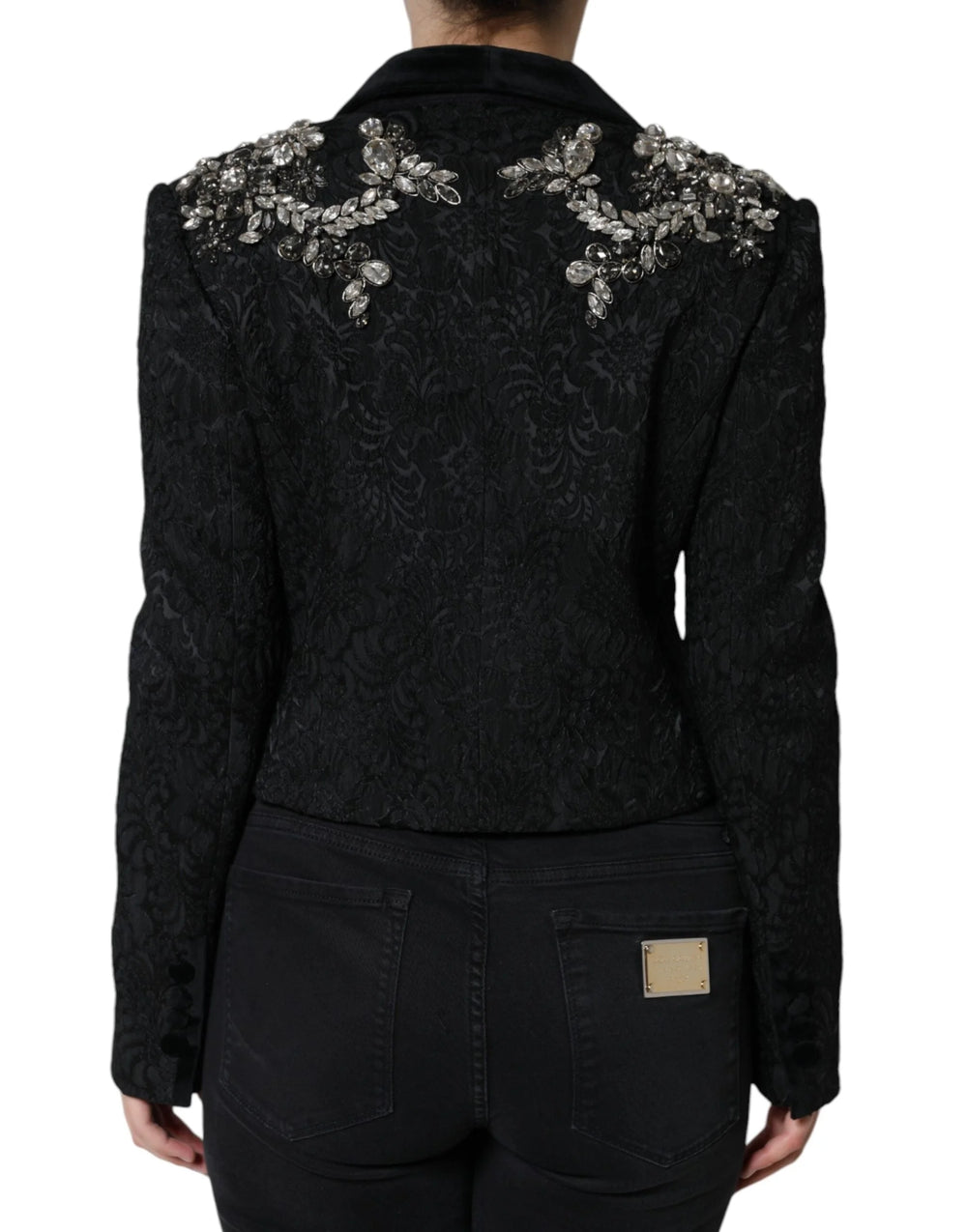 Dolce & Gabbana Black Jacquard Crystal Floral Jacket Blazer - IT44 | L - Bolero Jackets
