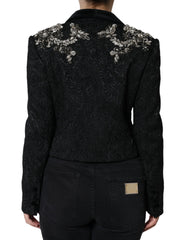 Dolce & Gabbana Black Jacquard Crystal Floral Jacket Blazer - IT44 | L - Bolero Jackets