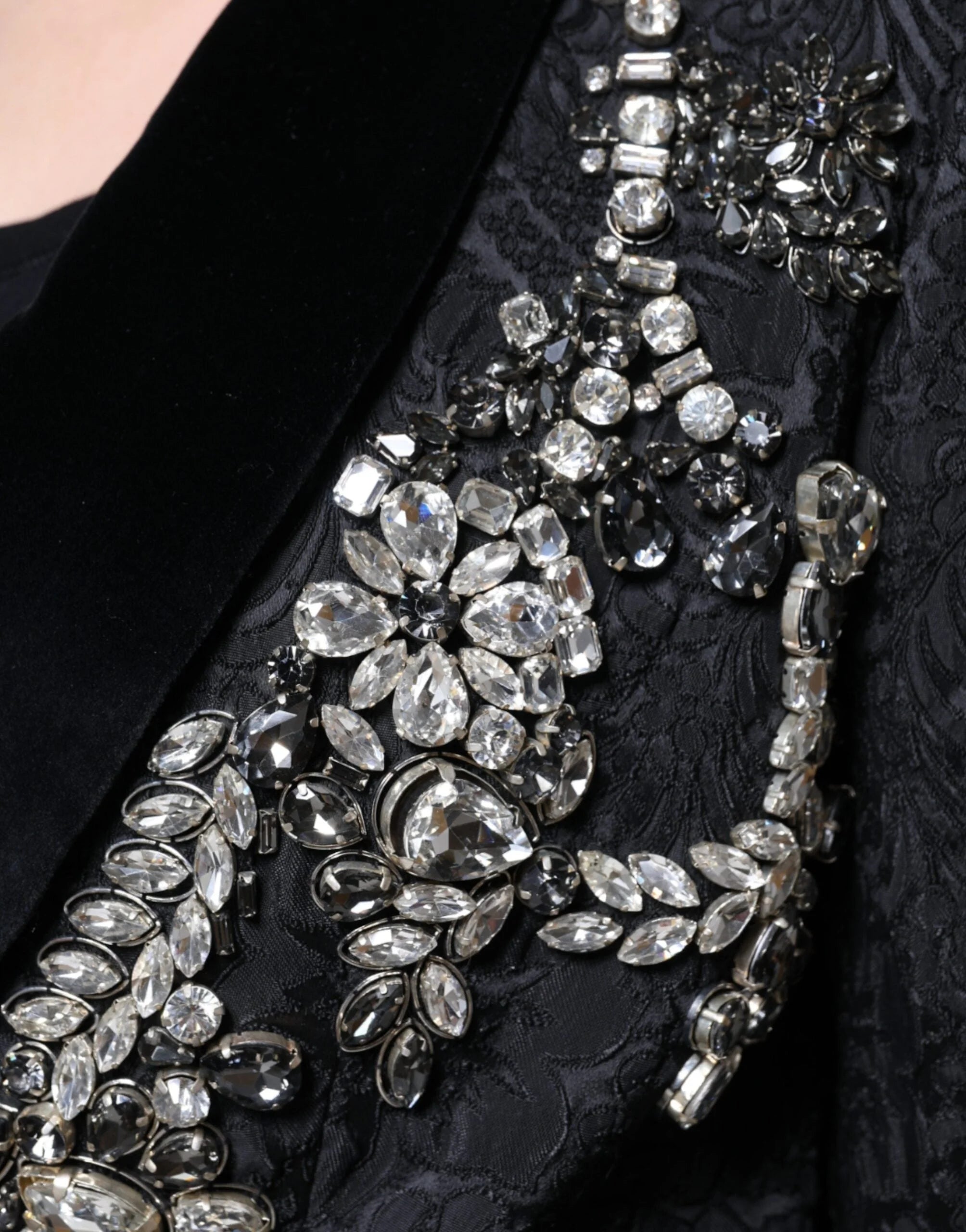 Dolce & Gabbana Black Jacquard Crystal Floral Jacket Blazer - IT44 | L - Bolero Jackets
