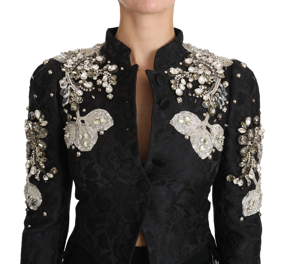 Dolce & Gabbana Black Jacquard Crystal Floral Jacket - IT38|XS - Sport Jackets