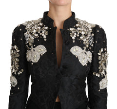 Dolce & Gabbana Black Jacquard Crystal Floral Jacket - IT38|XS - Sport Jackets