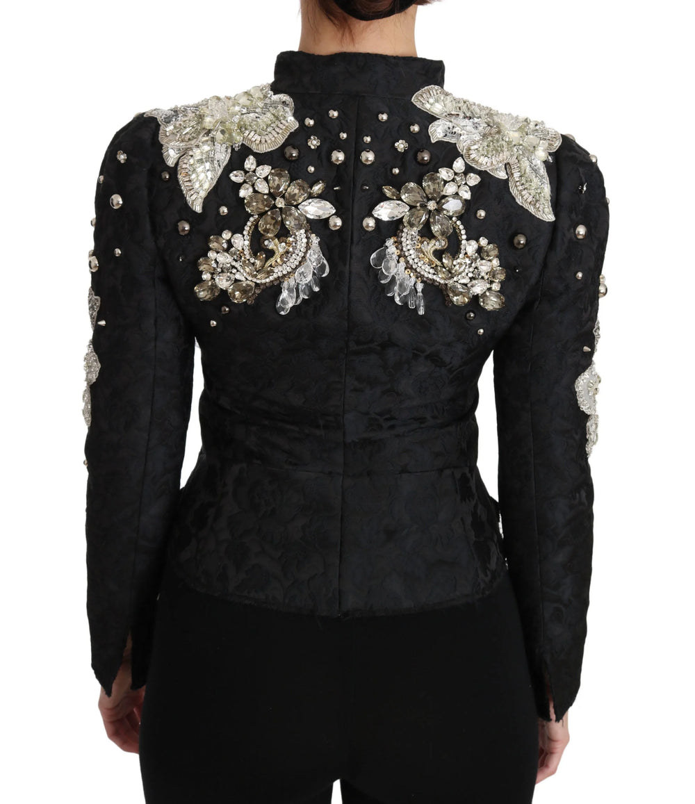 Dolce & Gabbana Black Jacquard Crystal Floral Jacket - IT38|XS - Sport Jackets