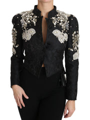 Dolce & Gabbana Black Jacquard Crystal Floral Jacket - IT38|XS - Sport Jackets