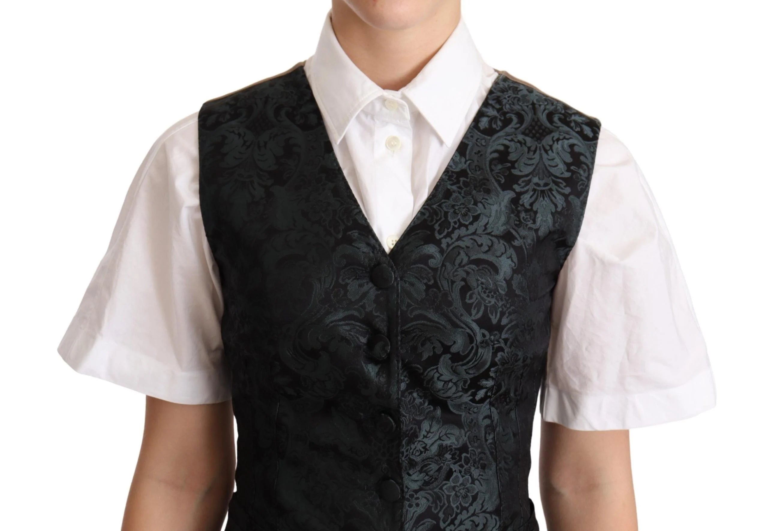 Dolce & Gabbana Black Jacquard Floral Waistcoat Vest Green - IT40|S - Vests