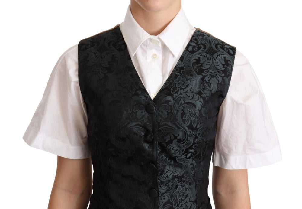 Dolce & Gabbana Black Jacquard Floral Waistcoat Vest Green - IT40|S - Vests