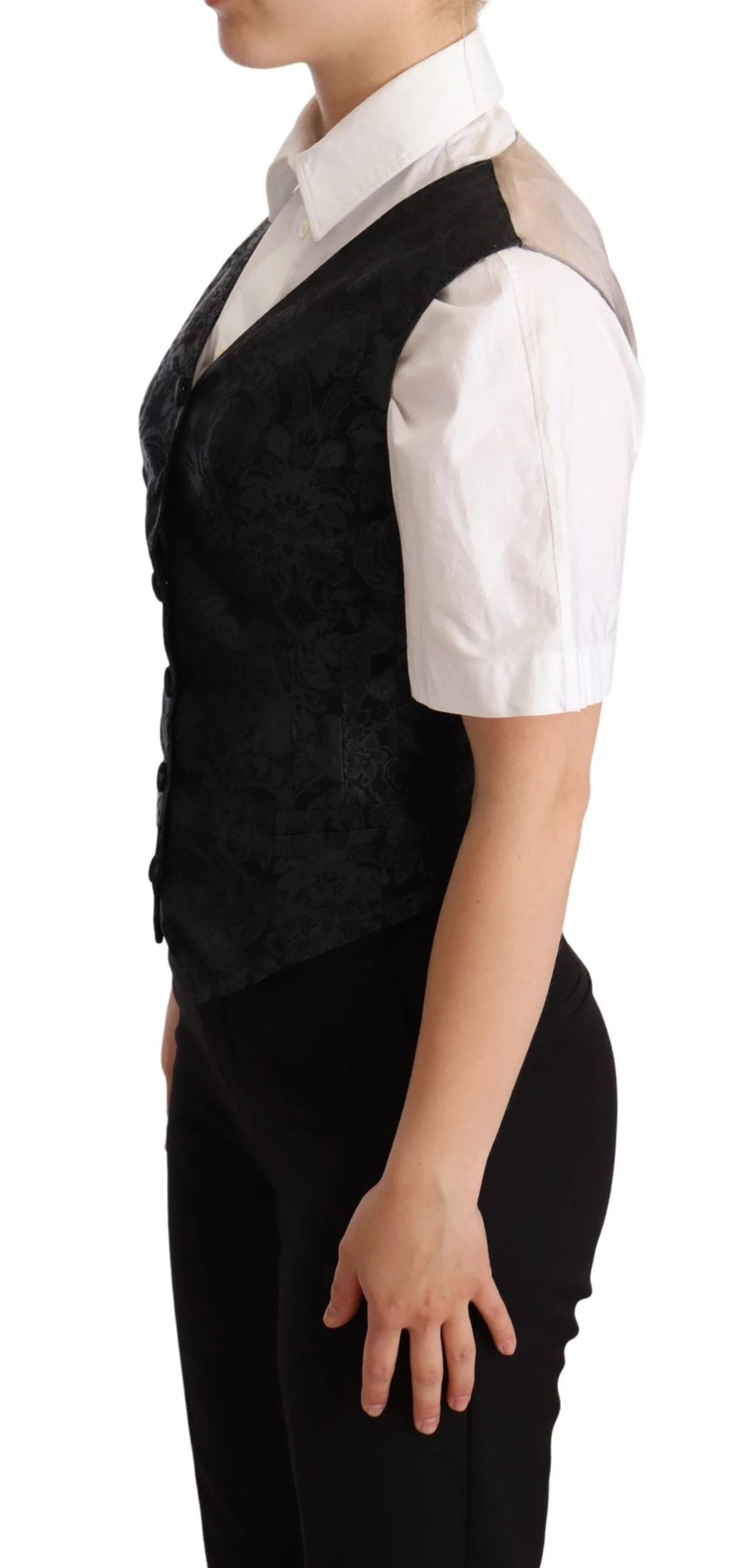 Dolce & Gabbana Black Jacquard Floral Waistcoat Vest Green - IT40|S - Vests