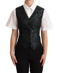 Dolce & Gabbana Black Jacquard Floral Waistcoat Vest Green - IT40|S - Vests