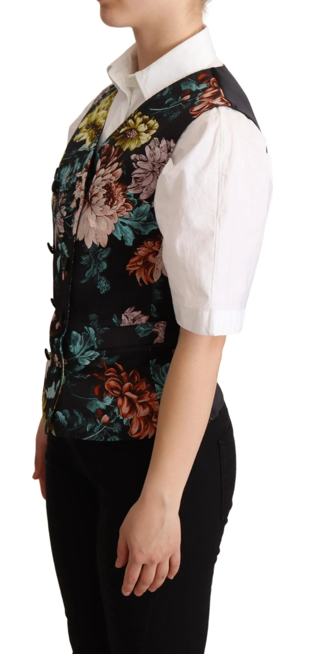 Dolce & Gabbana Black Jacquard Floral Waistcoat Vest - Vests