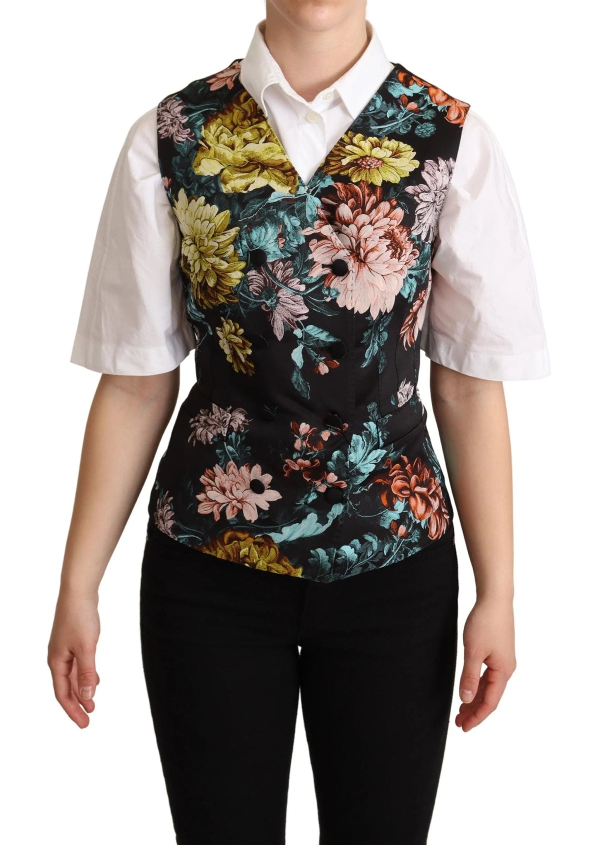 Dolce & Gabbana Black Jacquard Floral Waistcoat Vest - Vests
