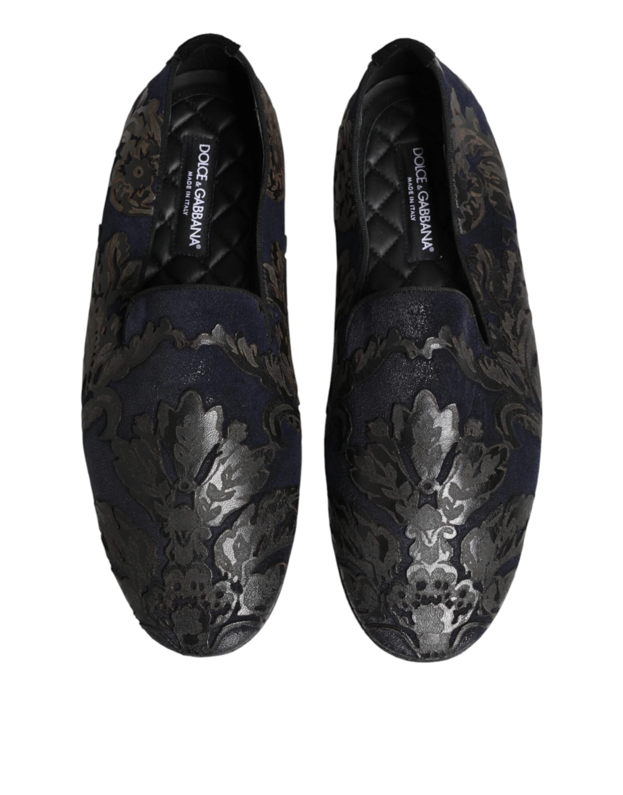 Dolce & Gabbana Black Jacquard Leather Slip On Loafers Shoes - EU44/US11 - Flats