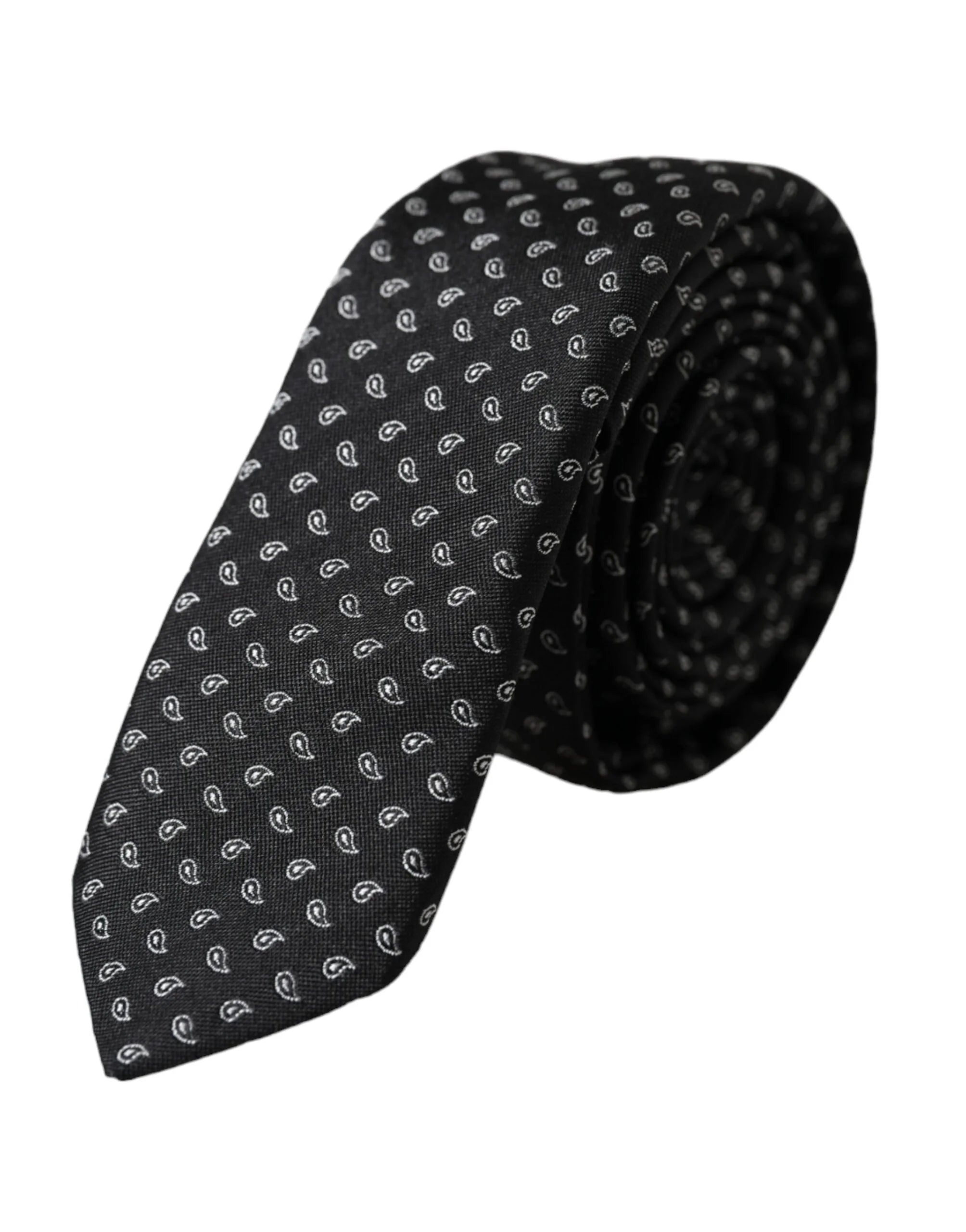 Dolce & Gabbana Black Jacquard Patterned Silk Adjustable Men Tie - Neckties