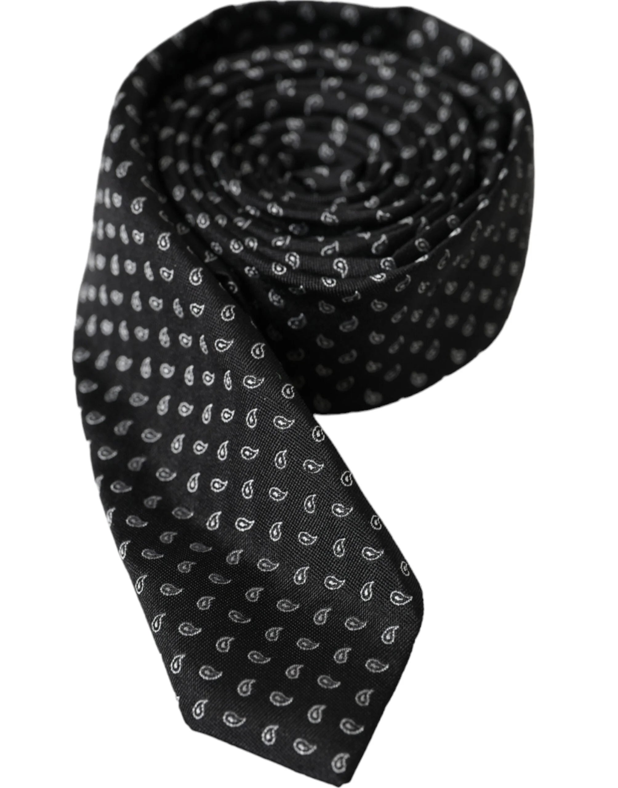 Dolce & Gabbana Black Jacquard Patterned Silk Adjustable Men Tie - Neckties