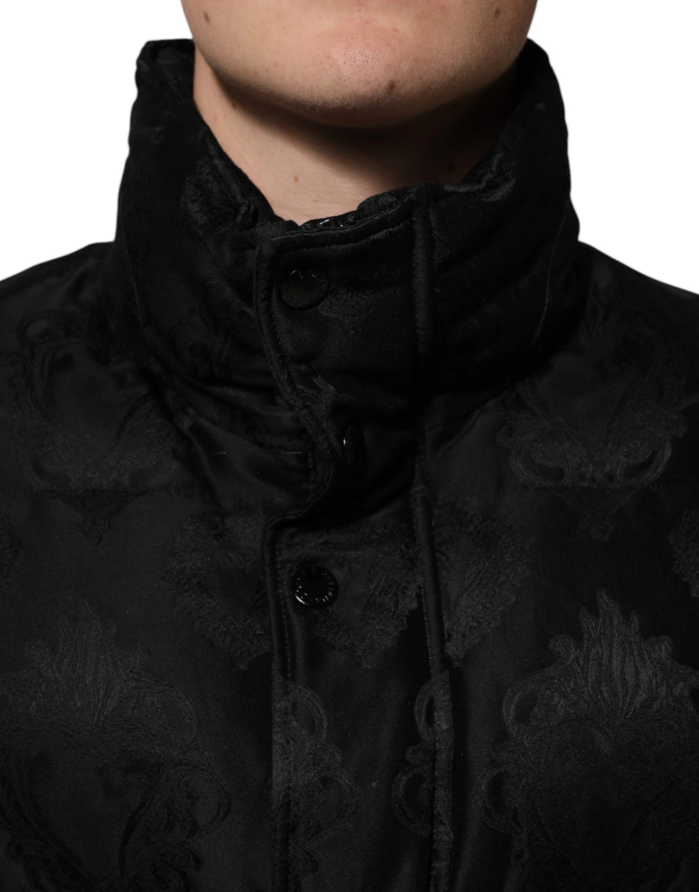 Dolce & Gabbana Black Jacquard Quilted Puffer Bomber Jacket - IT50 | L - Bomber Jackets