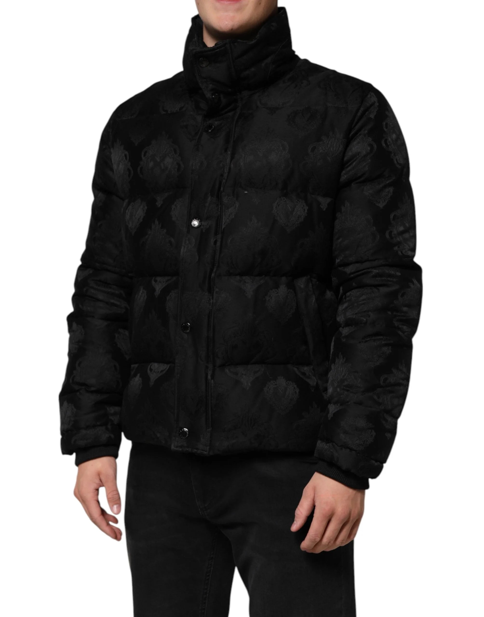 Dolce & Gabbana Black Jacquard Quilted Puffer Bomber Jacket - IT50 | L - Bomber Jackets