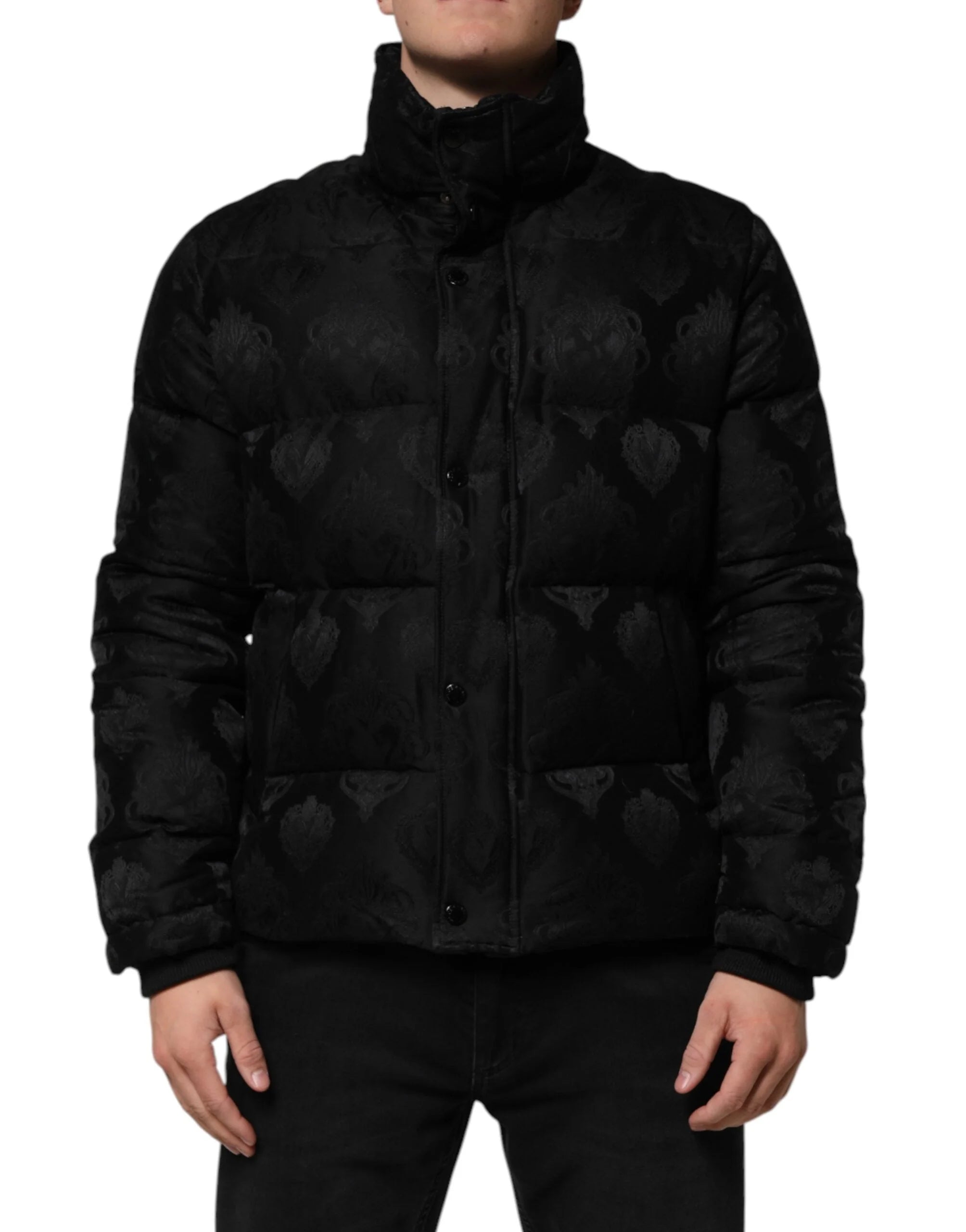 Dolce & Gabbana Black Jacquard Quilted Puffer Bomber Jacket - IT50 | L - Bomber Jackets